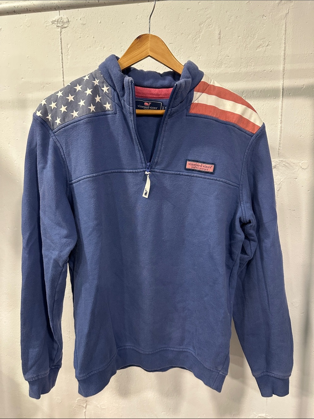 Vineyard Vines Blue Quarter-Zip Pullover with Flag Shoulders